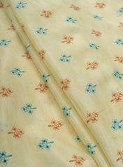 Pure Muslin Cream Color Floral Pattern Digital Print Fabric.