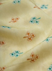 Pure Muslin Cream Color Floral Pattern Digital Print Fabric.