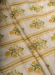 Pure Muslin Cream Color Floral Pattern Digital Print Fabric.