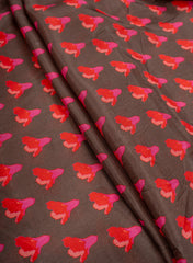 Pure Muslin Shade Of Brown Color Floral Digital Print Fabric.