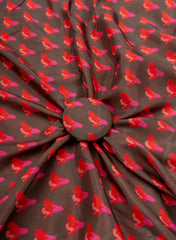 Pure Muslin Shade Of Brown Color Floral Digital Print Fabric.