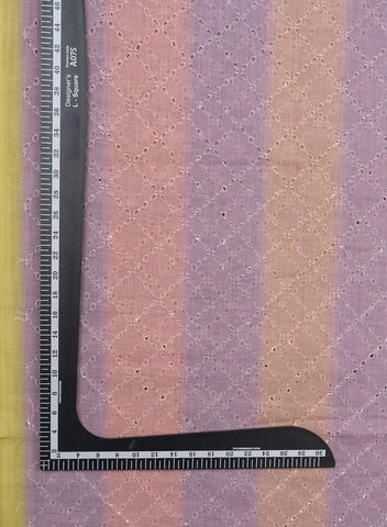 (Pre Cut-2.5 Meter) Linen Schiffli Multi Color Stripes Digital Print Embroidery Fabric