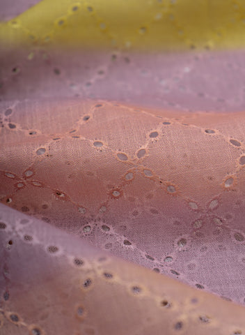 (Pre Cut-2.5 Meter) Linen Schiffli Multi Color Stripes Digital Print Embroidery Fabric