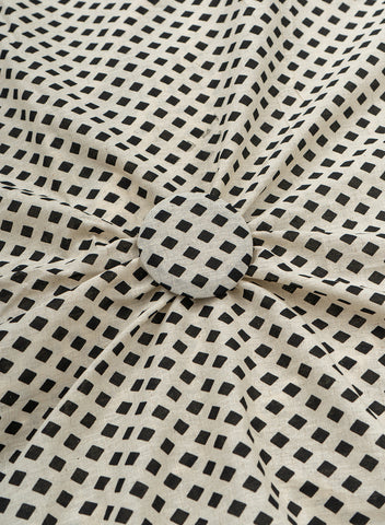 (Pre Cut-2 Meter) Cotton Flex Off-White Color With Black Geometrical Pattern Discharge Print Fabric
