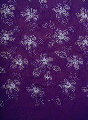 Pure Georgette Indigo Purple Color Floral Pattern Sequins Embroidery Fabric.