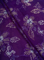 Pure Georgette Indigo Purple Color Floral Pattern Sequins Embroidery Fabric.