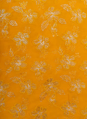 Pure Georgette Mustad Yellow Color Floral Pattern Sequins Embroidery Fabric.