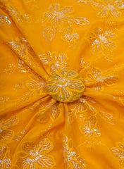 Pure Georgette Mustad Yellow Color Floral Pattern Sequins Embroidery Fabric.