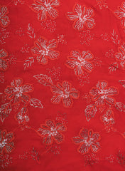 Pure Georgette Carmine Red Color Floral Pattern Sequins Embroidery Fabric.