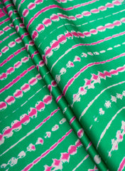 Pure Modal Satin Parrot Green Color Shibori Pattern Digital Print Fabric.