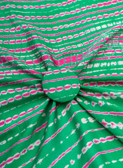 Pure Modal Satin Parrot Green Color Shibori Pattern Digital Print Fabric.