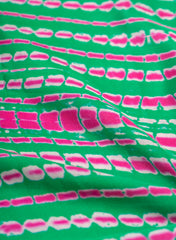 Pure Modal Satin Parrot Green Color Shibori Pattern Digital Print Fabric.