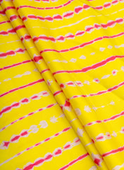 Pure Modal Satin Bright Yellow Color Shibori Pattern Digital Print Fabric.