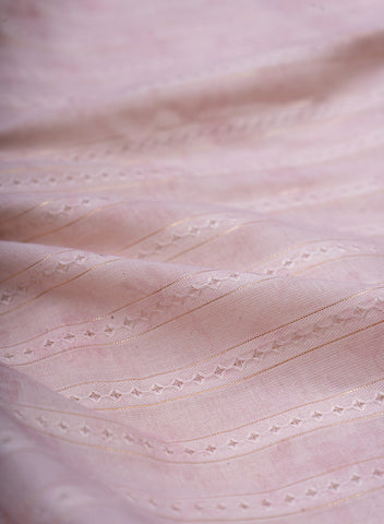 (Pre Cut-1 Meter) Pure Cotton Purple Color Jacqurad Lurex Fabric.