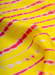Pure Modal Satin Bright Yellow Color Shibori Pattern Digital Print Fabric.