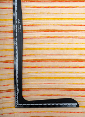 (Pre Cut -1.5 Meter) Pure Cotton Cream And Yellow Color Jacqurad Lurex With Stripes Digital Print Fabric.