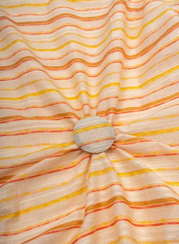 (Pre Cut -1.5 Meter) Pure Cotton Cream And Yellow Color Jacqurad Lurex With Stripes Digital Print Fabric.