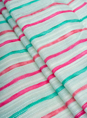 Pure Cotton Cruise Blue Color Jacqurad Lurex With Stripes Digital Print Fabric.