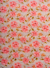 Pure Cotton Shades Of Pink Color Jacqurad Lurex With Floral Digital Print Fabric.