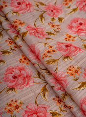 Pure Cotton Shades Of Pink Color Jacqurad Lurex With Floral Digital Print Fabric.