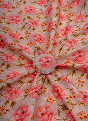 Pure Cotton Shades Of Pink Color Jacqurad Lurex With Floral Digital Print Fabric.