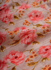 Pure Cotton Shades Of Pink Color Jacqurad Lurex With Floral Digital Print Fabric.