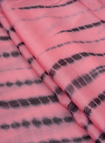(Pre Cut-3 Meter) Pure Chinnon Chiffon Light pink And Black Color Tie And Dye Print Fabric.
