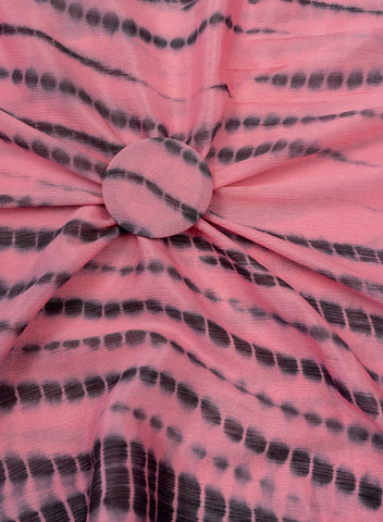 (Pre Cut-3 Meter) Pure Chinnon Chiffon Light pink And Black Color Tie And Dye Print Fabric.