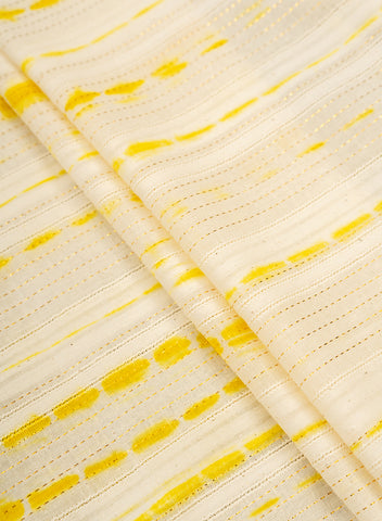 (Precut - 1 Meter) Pure Cotton Yellow Color Tie and Dye Lurex Fabric.