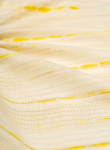 (Precut - 1 Meter) Pure Cotton Yellow Color Tie and Dye Lurex Fabric.
