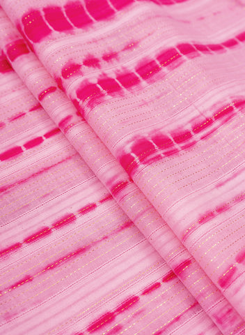 (Pre Cut-1 Meter) Pure Cotton Barbie Pink Color Tie and Dye Lurex Fabric.