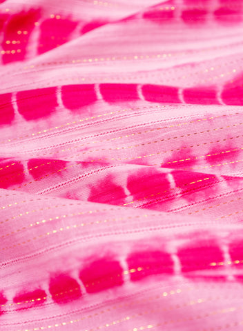 (Pre Cut-1 Meter) Pure Cotton Barbie Pink Color Tie and Dye Lurex Fabric.
