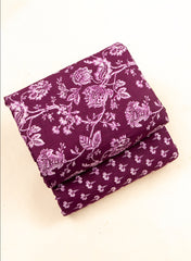 Pure Cotton Cambric Mix And Match Dark Purple Color Block Print Fabric.
