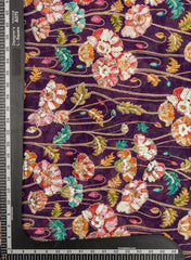 Pure Chinnon Chiffon Purple Color Floral Placement Print With Sequins Embroidery Fabric.