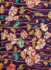 Pure Chinnon Chiffon Purple Color Floral Placement Print With Sequins Embroidery Fabric.