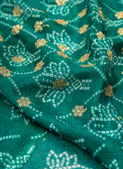 Pure Chinnon Chiffon Sea Green Color Bandhani Print With Sequins Embroidery Fabric