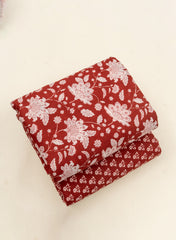 Pure Cotton Cambric Mix And Match Dark Red Color Block Print Fabric.
