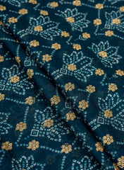 Pure Chinnon Chiffon Navy blue Color Bandhani Print With Sequins Embroidery Fabric