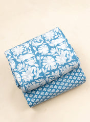 Pure Cotton Cambric Mix And Match Sky Blue Color Block Print Fabric.
