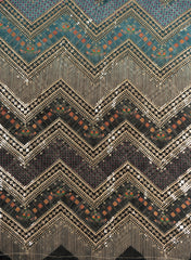 Pure Chinnon Chiffon Multi Color Zig-Zag Pattern Sequins Embroidery Fabric.