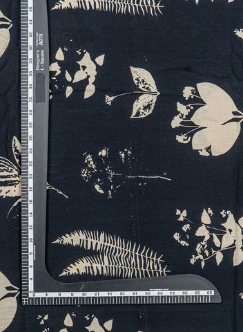 (Pre Cut -1 Meter) Pure Cotton Cambric Black Color Floral Screen Print Fabric