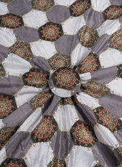 Pure Chinnon Chiffon Cloud Grey Color Floral Placement Print With Sequins Embroidery Fabric.