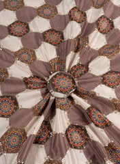 Pure Chinnon Chiffon Shades Of Brown Color Floral Placement Print With Sequins Embroidery Fabric