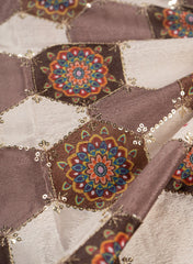 Pure Chinnon Chiffon Shades Of Brown Color Floral Placement Print With Sequins Embroidery Fabric