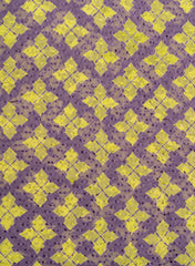 Pure Chiffon Butti Purple And Green Color Geometrical Pattern Natural Print Fabric.