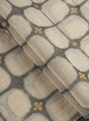 Banarasi Chanderi Off-White and Grey Color Geometrical Pattern Screen Print Fabric.