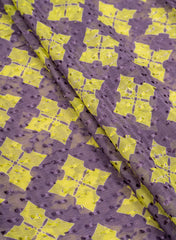 Pure Chiffon Butti Purple And Green Color Geometrical Pattern Natural Print Fabric.