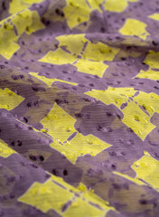 Pure Chiffon Butti Purple And Green Color Geometrical Pattern Natural Print Fabric.