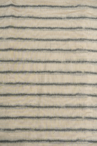 (Pre Cut -2 Meter) Banarasi Chanderi Off-White and Grey Color Stripes Pattern Screen Print Fabric.