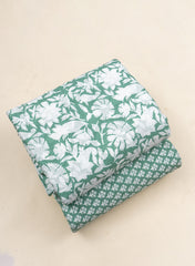 Pure Cotton Cambric Mix And Match Green Color Block Print Fabric.